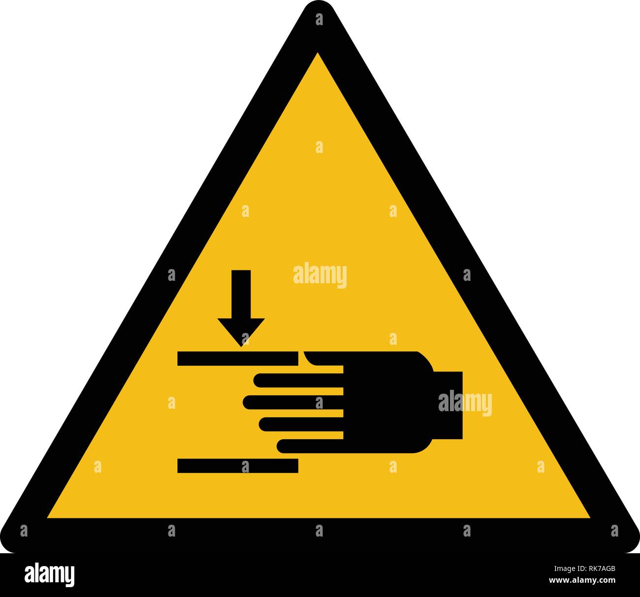 Avvertenza pericolo di schiacciamento mani segno giallo, simbolo Illustrazione Vettoriale