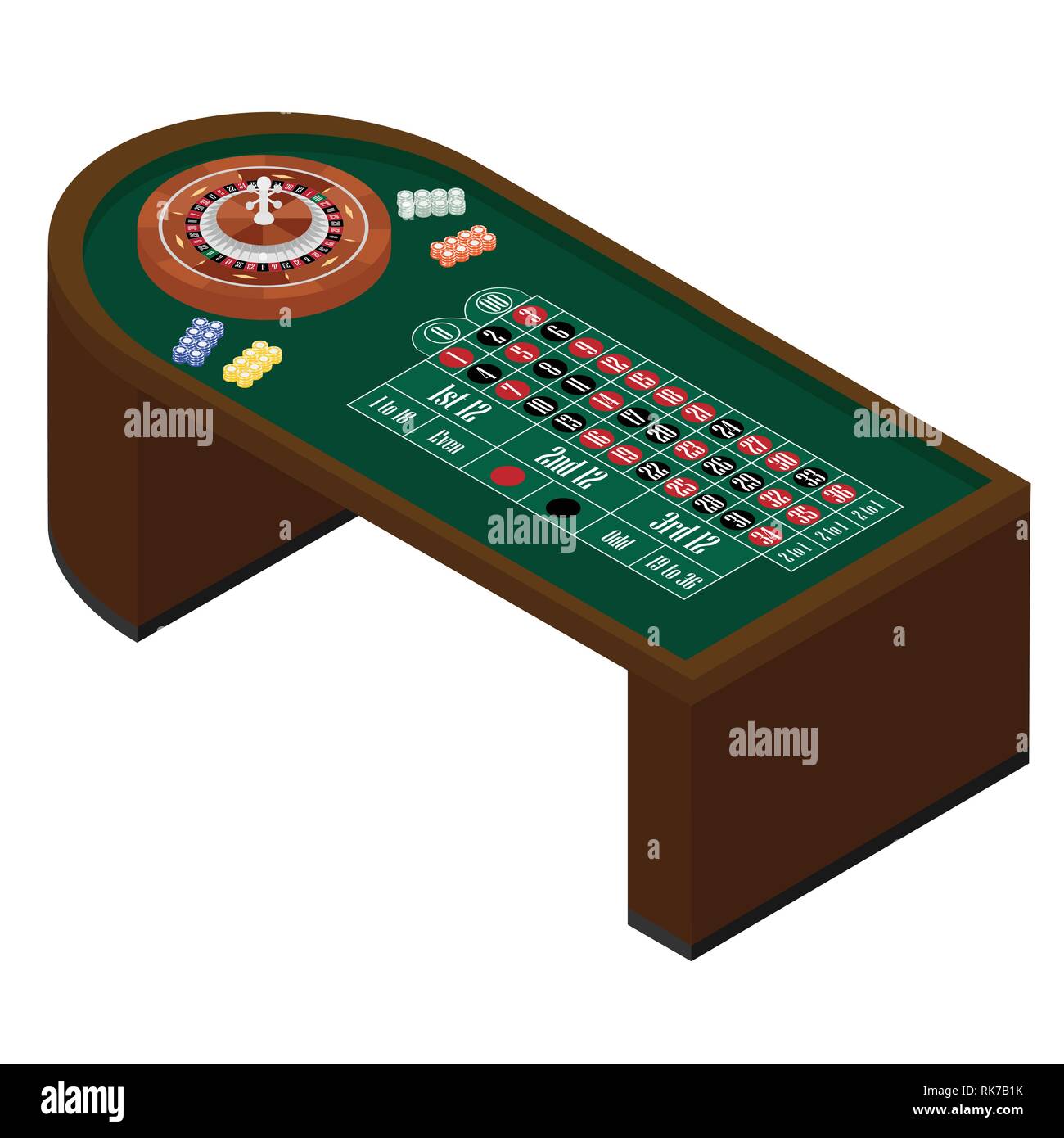 Isometrica, american roulette tavolo con la ruota della roulette e la sfera, colori differenti chips illustrazione vettoriale. Gioco d'azzardo Illustrazione Vettoriale Isometrica, american roulette tavolo con la ruota della roulette e la sfera, colori differenti chips illustrazione vettoriale. Gioco d'azzardo Illustrazione Vettoriale