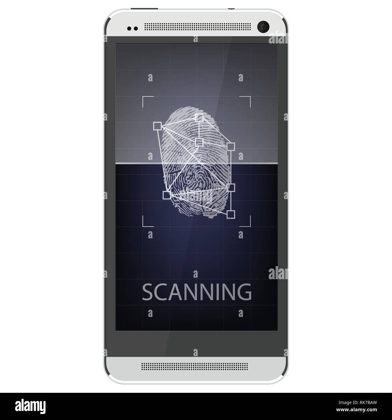 Impronte digitali di scansione sullo smartphone. Sbloccare il telefono cellulare. Illustrazione Vettoriale