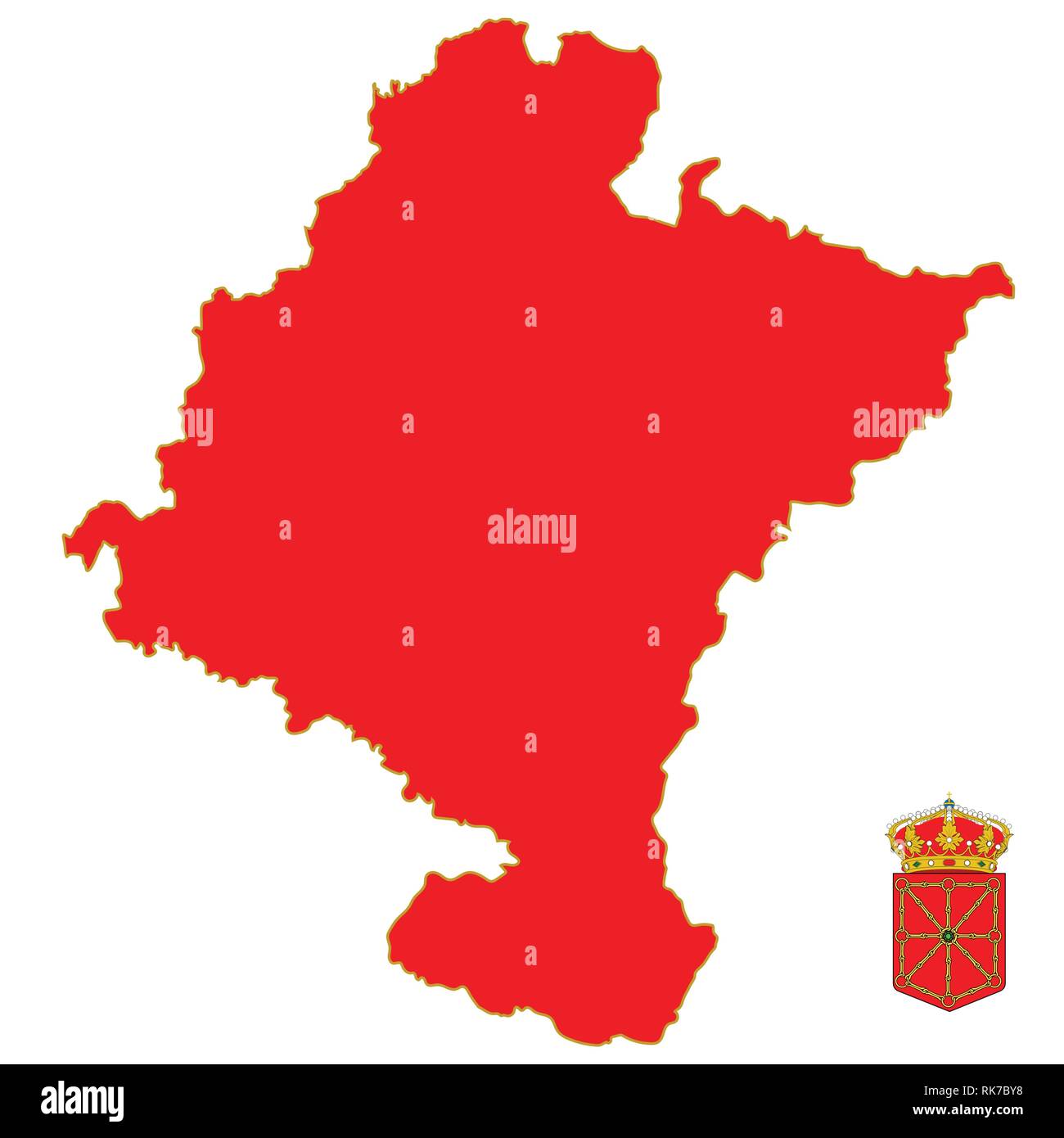 Navarra Spagna Comunità autonomo mappa silhouette e stemma. Illustrazione Vettoriale. Illustrazione Vettoriale