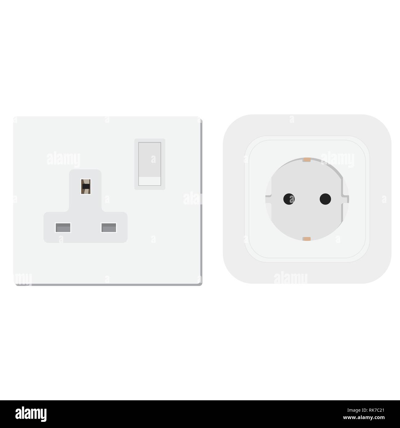 Vettore di presa presa elettrica per le spine elettriche e illustrazione di elettricità insieme di diversi tipi di prese di alimentazione isoletad su sfondo bianco Illustrazione Vettoriale