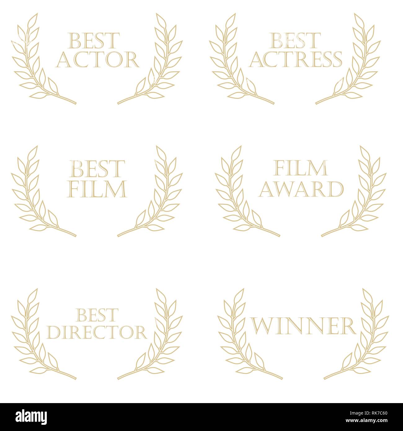 Film Awards: Miglior attore, Miglior Attrice, film awards, miglior regia, miglior film vincitore. Film festival, movie awards, brunch di oliva Illustrazione Vettoriale