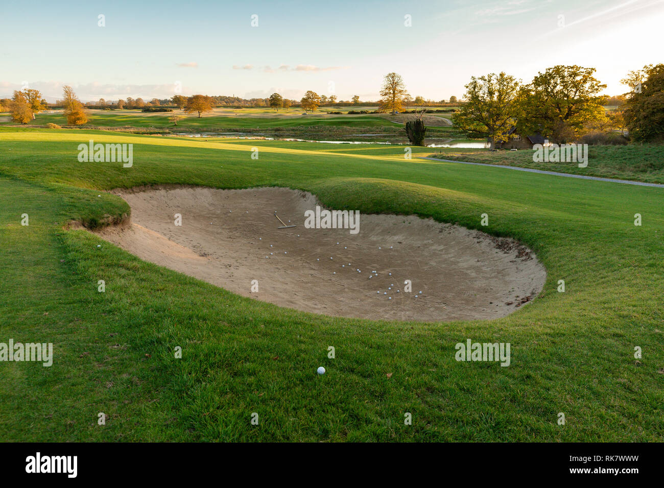 La sabbia trappola presso il campo da golf in casa di cartone di Maynooth, Co. Kildare, Irlanda Foto Stock