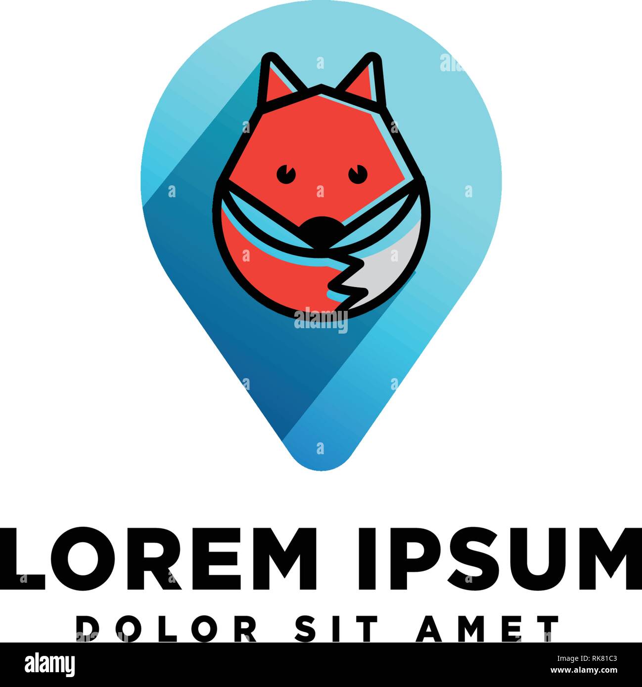 Fox pinta ubicazione sulla mappa modello logo illustrazione vettoriale Illustrazione Vettoriale