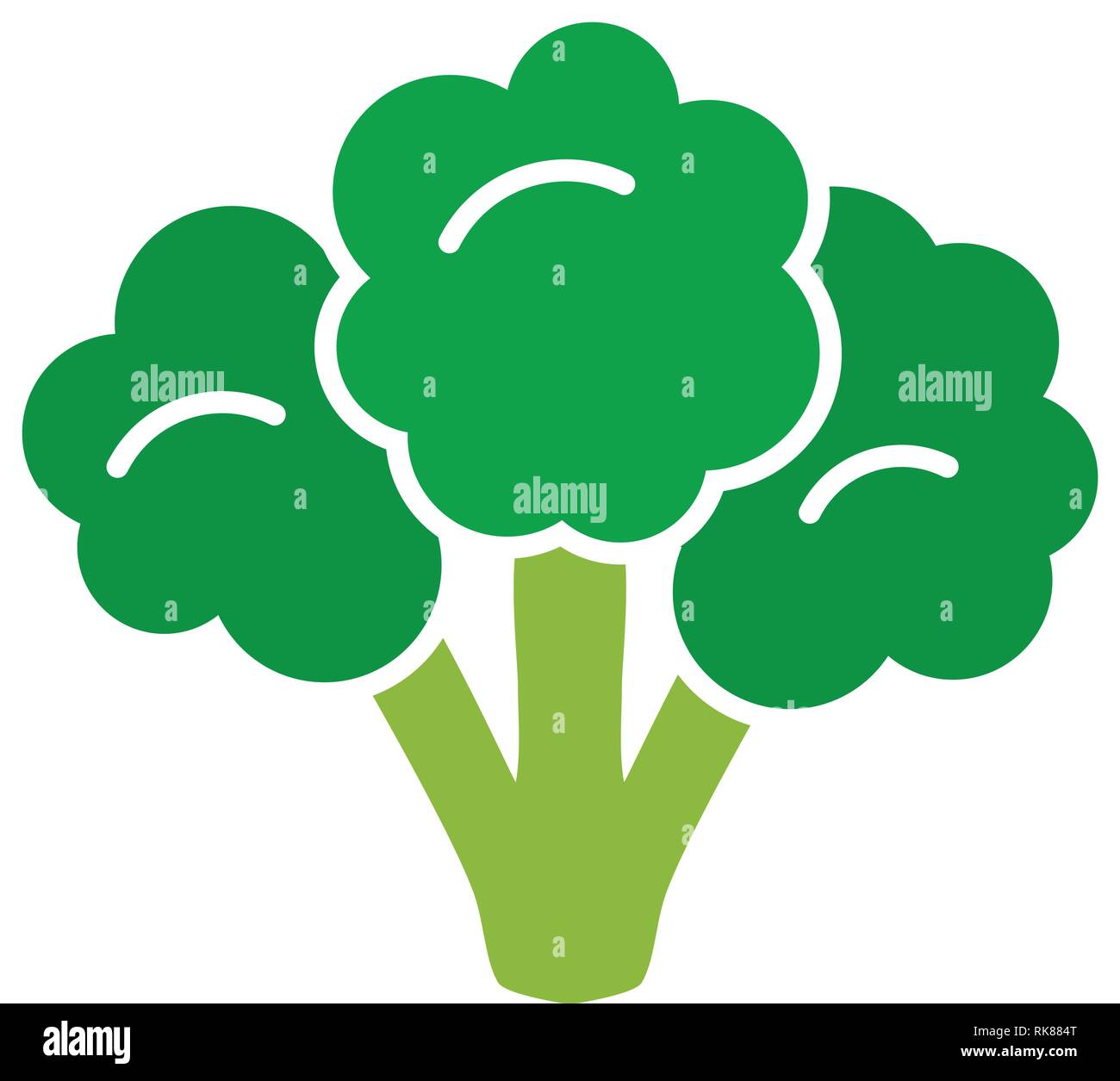 Vettore simbolo di broccoli isolati su sfondo bianco. Icona del greggio Cavolo broccolo come sano cibo organico per la dieta vegetariana. verde colore piatto Illustrazione Vettoriale