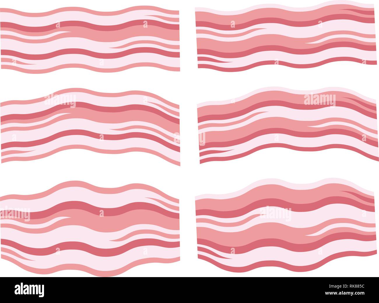 La prima colazione di vettore icone di freschi fette di pancetta. design piatto di prosciutto fetta di pancetta Illustrazione Vettoriale