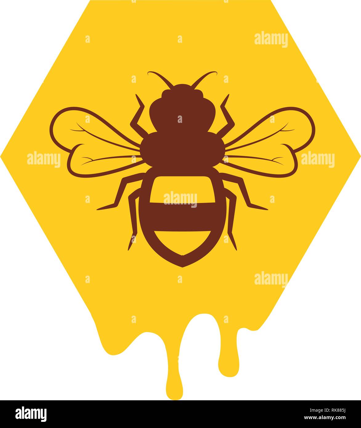 Vector bee e icona a nido d'ape isolati su sfondo bianco.flat bumblebee logo cartoon. Honey Bee illustrazione Illustrazione Vettoriale