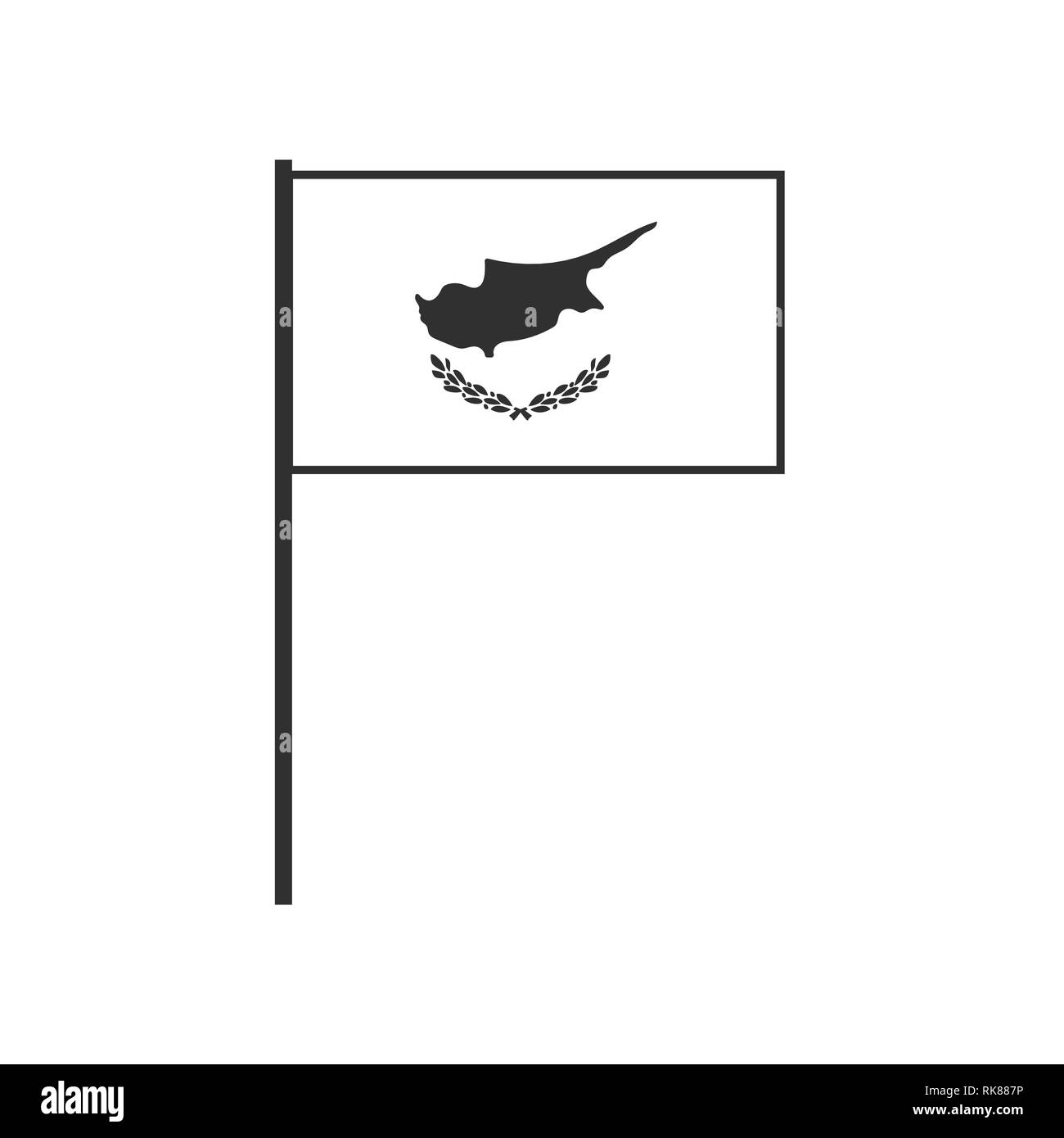 Bandiera di Cipro icona nella sagoma nera design piatto. Giorno di indipendenza o giornata nazionale il concetto di vacanza. Illustrazione Vettoriale