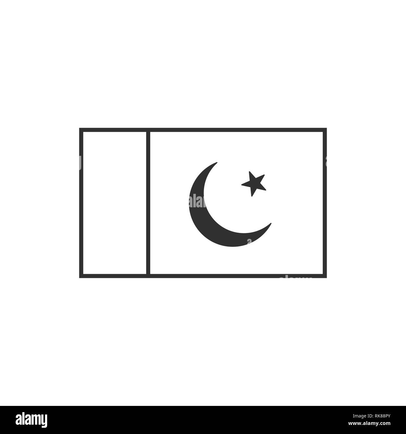 Il Pakistan icona bandiera in sagoma nera design piatto. Giorno di indipendenza o giornata nazionale il concetto di vacanza. Illustrazione Vettoriale