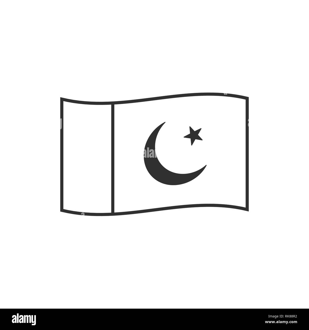 Il Pakistan icona bandiera in sagoma nera design piatto. Giorno di indipendenza o giornata nazionale il concetto di vacanza. Illustrazione Vettoriale