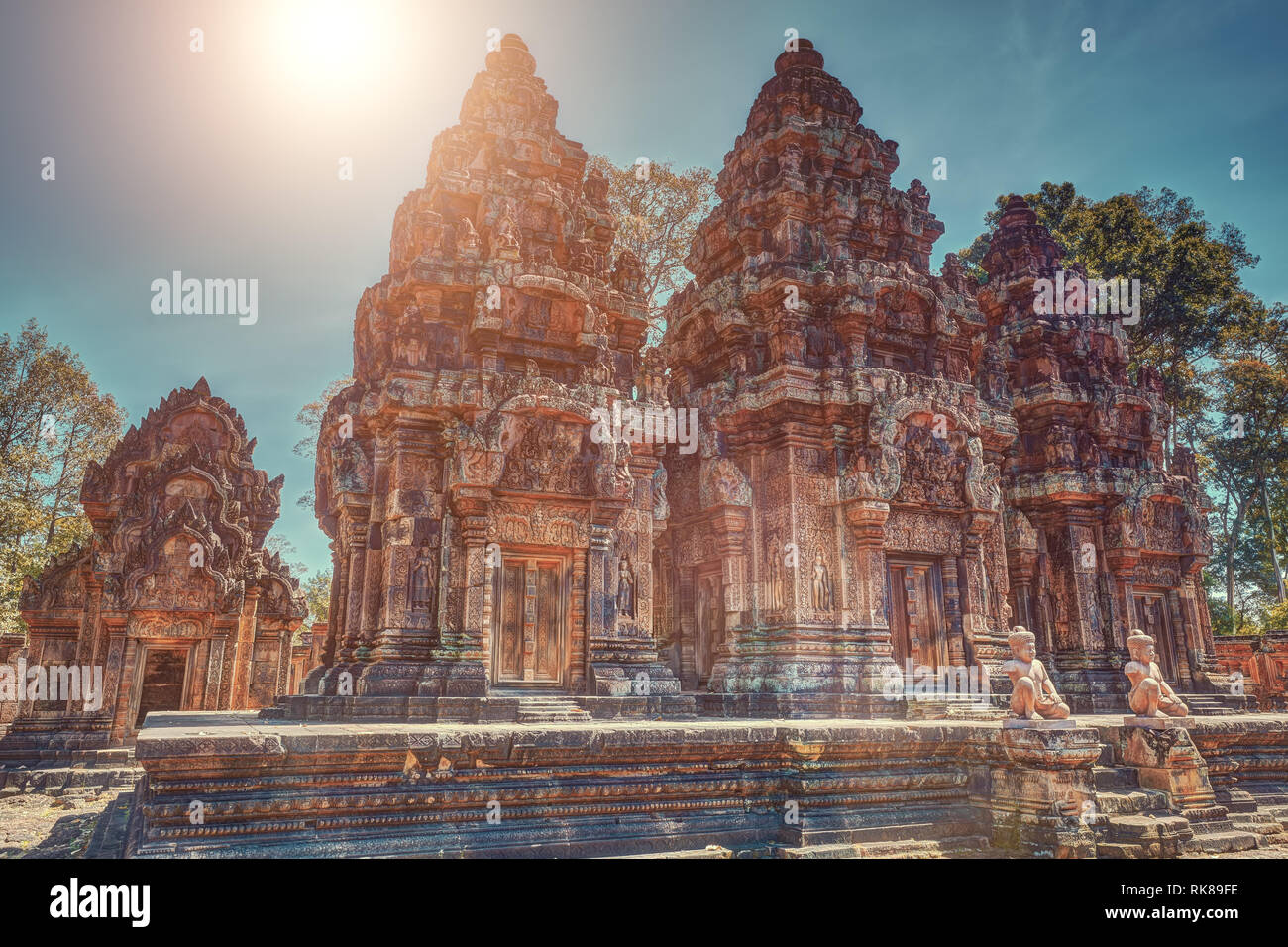 Il Banteay Srei tempio di Angkor Wat sito patrimonio mondiale dell'unesco Foto Stock