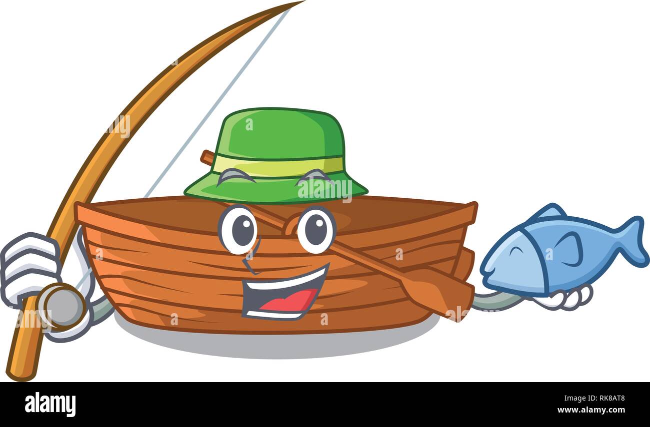 La pesca in legno vela barca in mare carattere Illustrazione Vettoriale