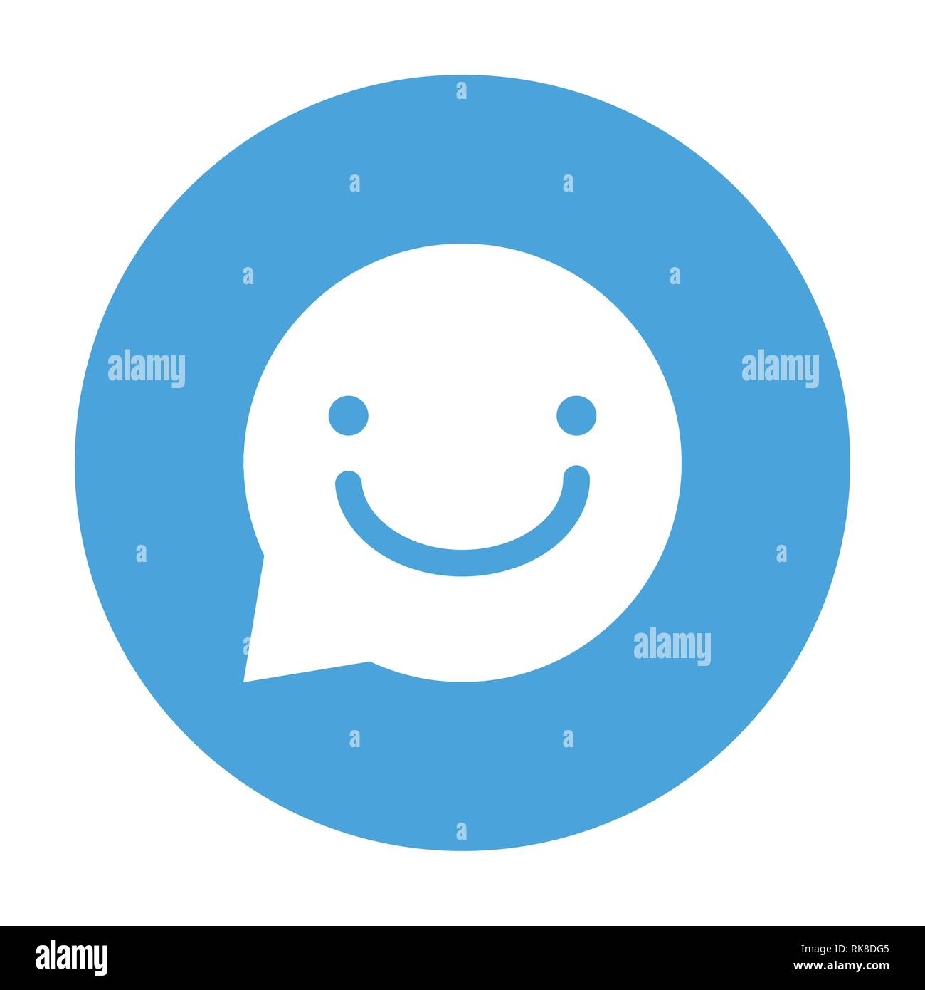 Bubble chat con sorridenti segno nel cerchio blu isolato su sfondo bianco - vettore design iconico Illustrazione Vettoriale