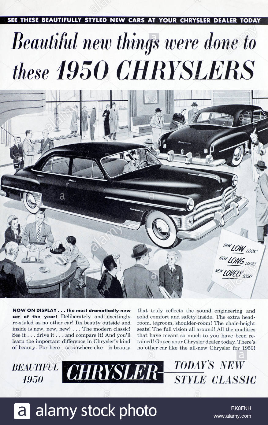 Pubblicità d'epoca per Chrysler New Yorker Newport Car 1950 Foto Stock
