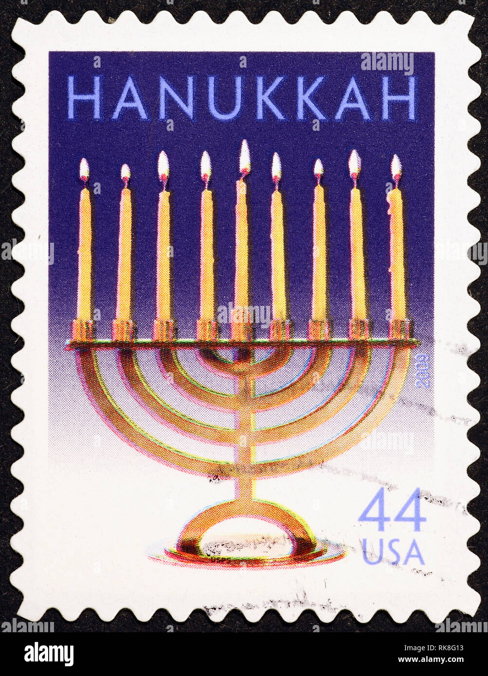 Hanukkah menorah su american francobollo - 1A5A9991 Foto Stock