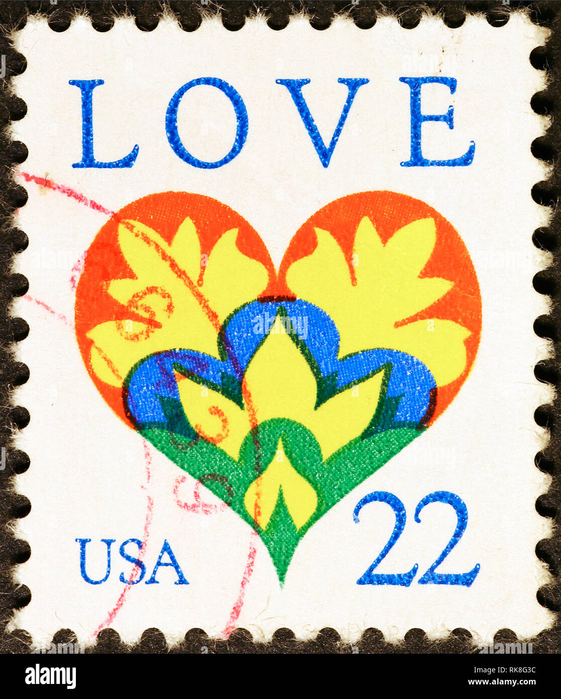 Immagine del cuore su american francobollo Foto Stock