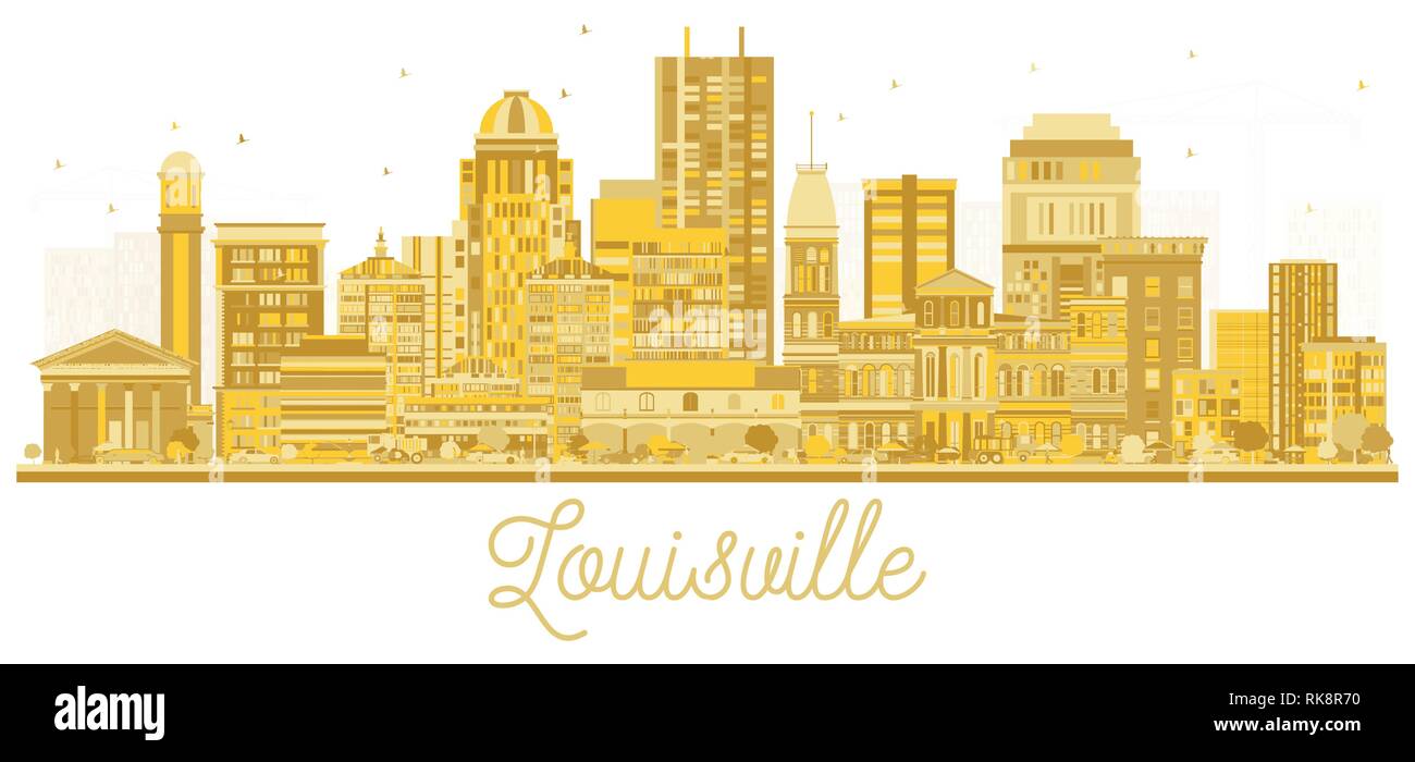 Louisville Kentucky USA dello skyline della città Silhouette con Golden edifici isolati su bianco. Illustrazione Vettoriale. Illustrazione Vettoriale