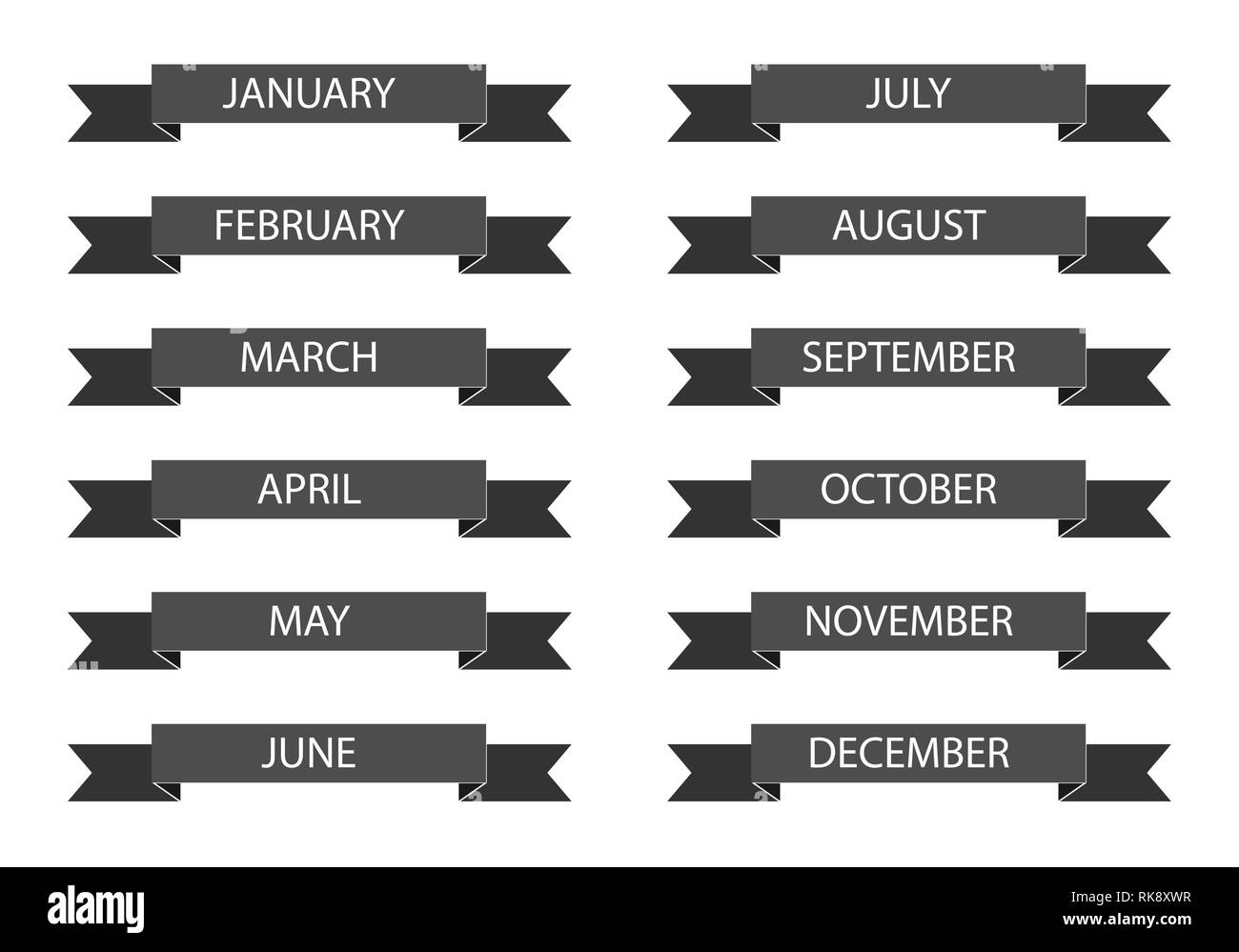 Set di nastri con il nome dei mesi dell'anno per il decor e il design Illustrazione Vettoriale