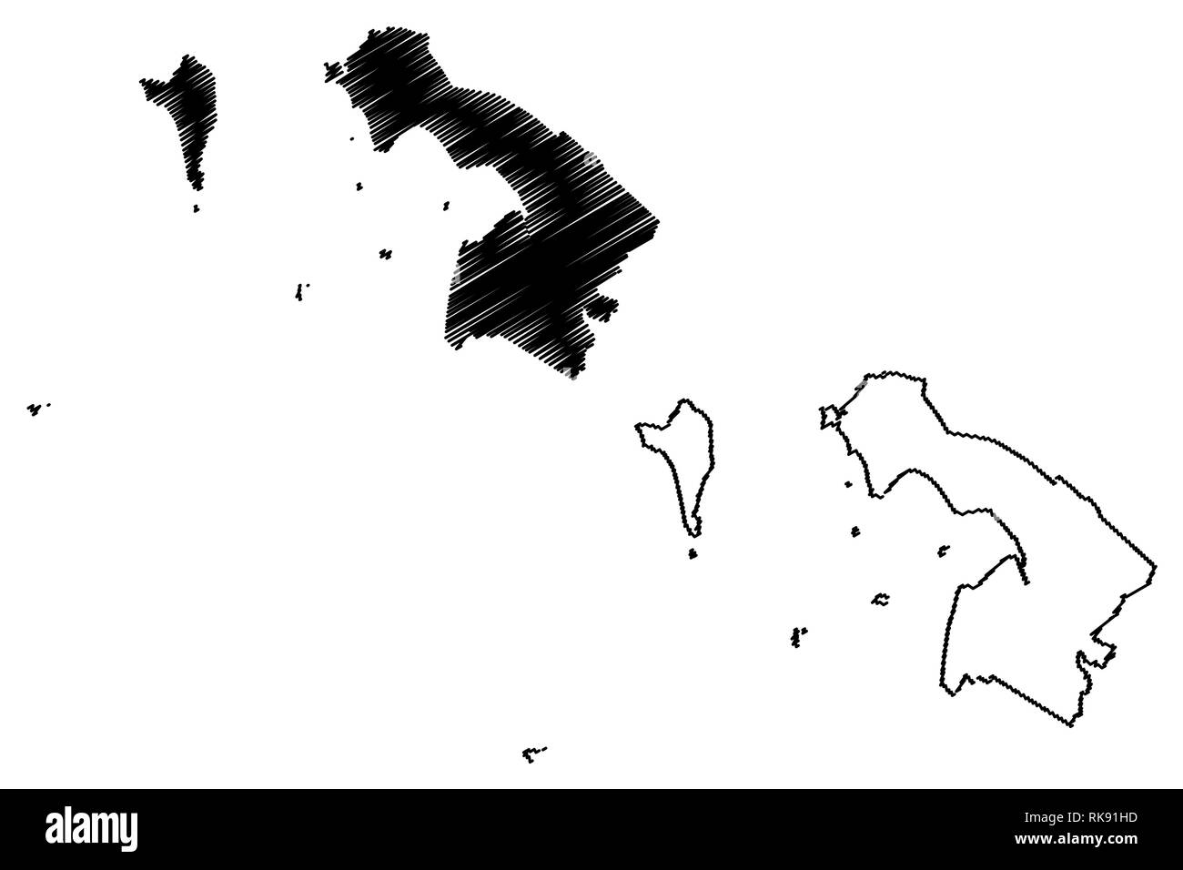 Kien Giang provincia (Repubblica socialista del Vietnam, suddivisioni del Vietnam) mappa illustrazione vettoriale, scribble schizzo Tinh Kien Giang mappa Illustrazione Vettoriale
