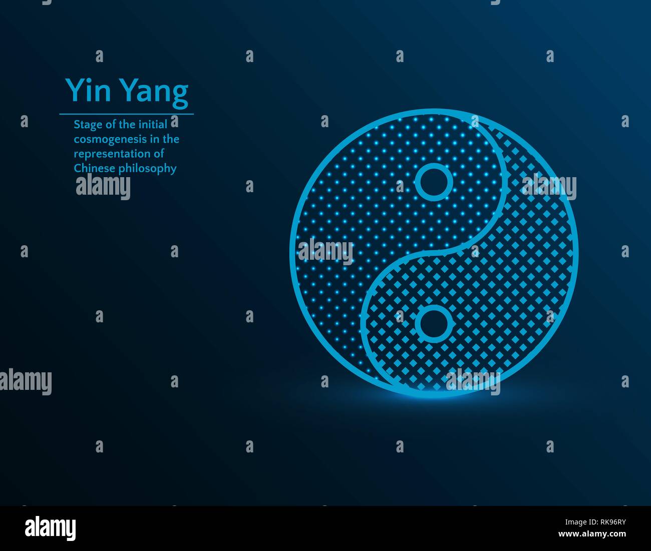 Yin Yang simbolo, armonia illustrazione vettoriale su sfondo blu Illustrazione Vettoriale