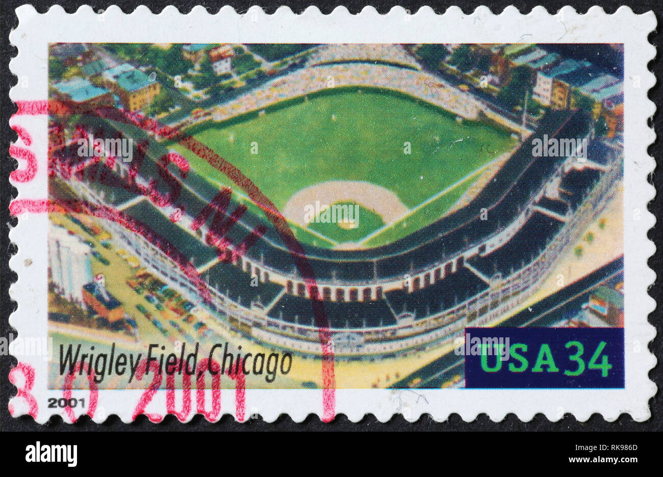 Lo stadio di baseball Wrigley Field di Chicago sul timbro Foto Stock