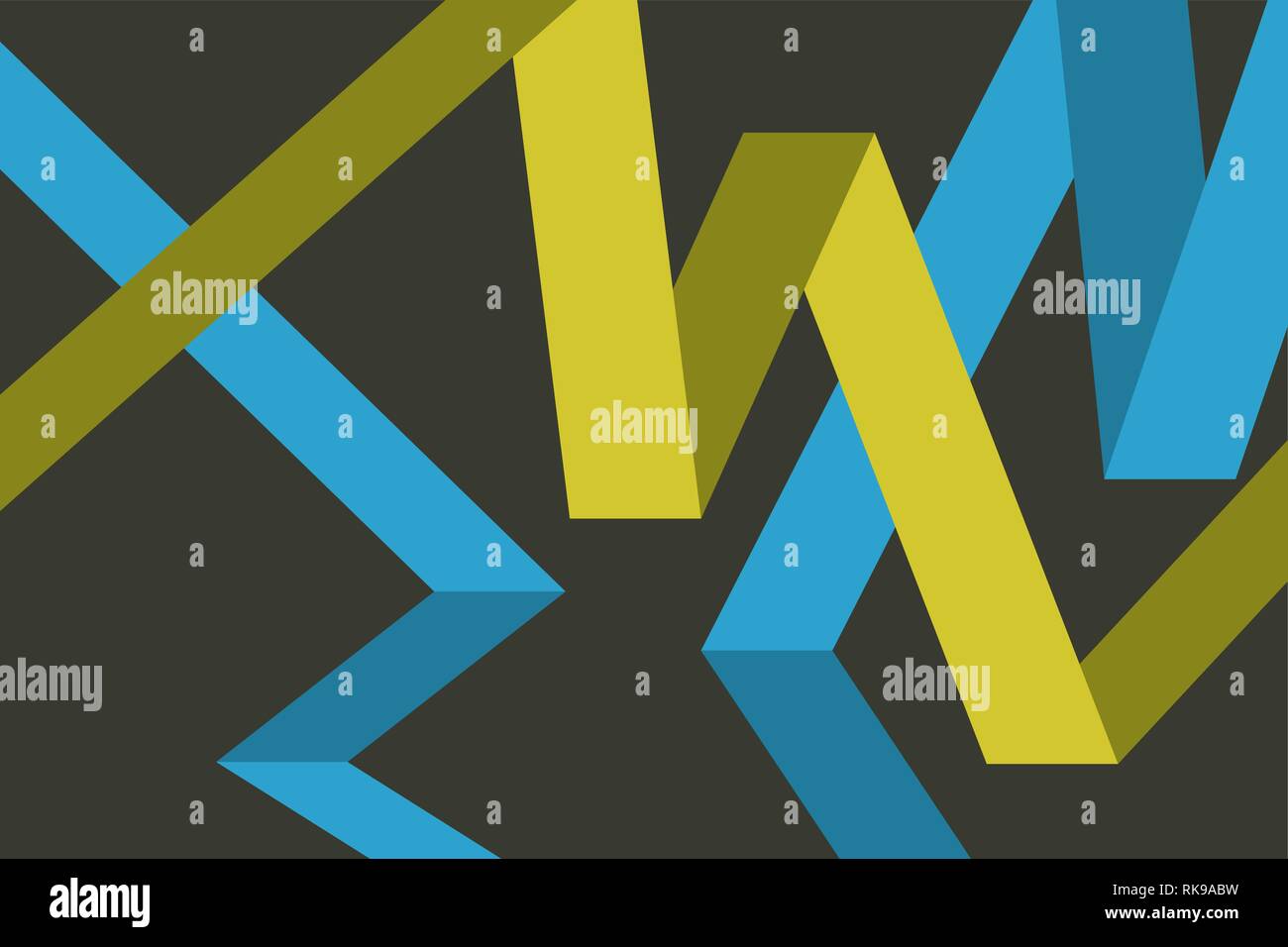 Sfondo astratto modello realizzato con forme geometriche che fluisce nello spazio tridimensionale in colori blu e gialli. Moderne e luminose colorate arte vettoriale Illustrazione Vettoriale