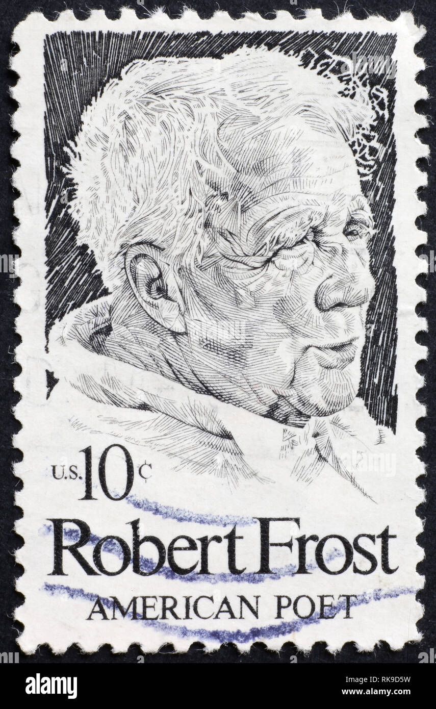 Poeta Robert Frost su american francobollo Foto Stock