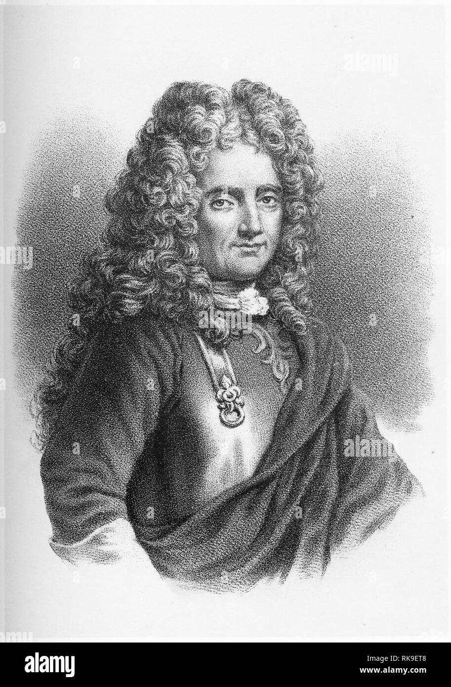 Incisione di Antoine (o) Anthony Hamilton (1646-1720) un soldato e un irlandese autore classico di ascendenza scozzese, che ha scritto in francese. Foto Stock