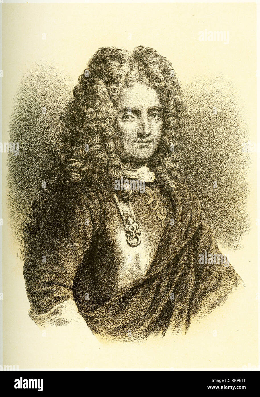 Incisione di Antoine (o) Anthony Hamilton (1646-1720) un soldato e un irlandese autore classico di ascendenza scozzese, che ha scritto in francese. Foto Stock