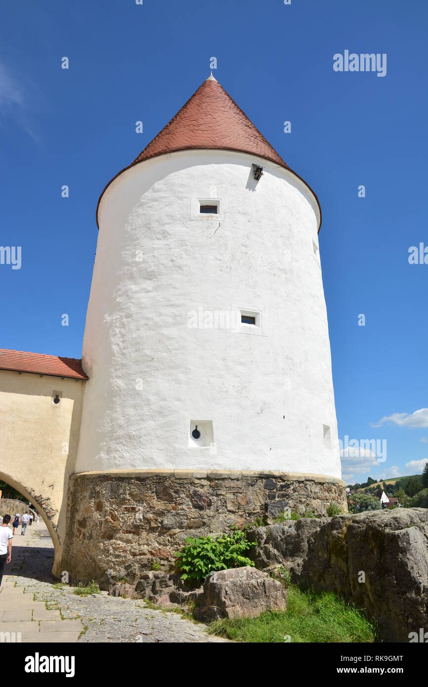 Passau, Germania - SCHAIBLING torre nel centro storico di Passau, Baviera, Germania Foto Stock