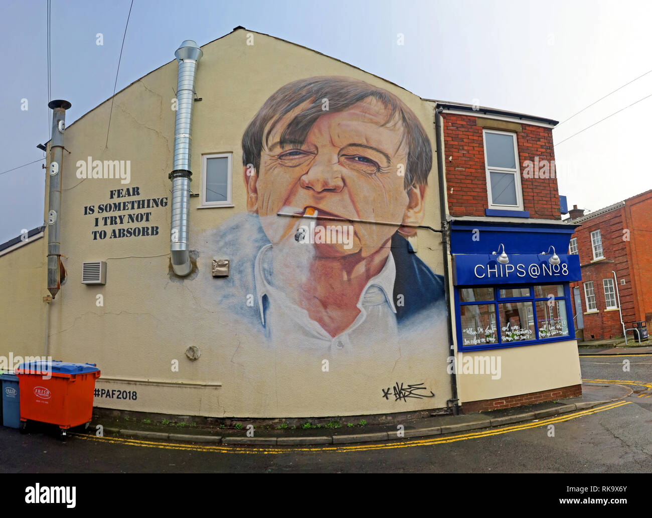 La paura è qualcosa che cerco di non assorbire l',Clifton Road, a Prestwich, la caduta, Mark e Smith artwork, 8 Clifton Road, a Prestwich, Bury M25 3HQ, Inghilterra Foto Stock