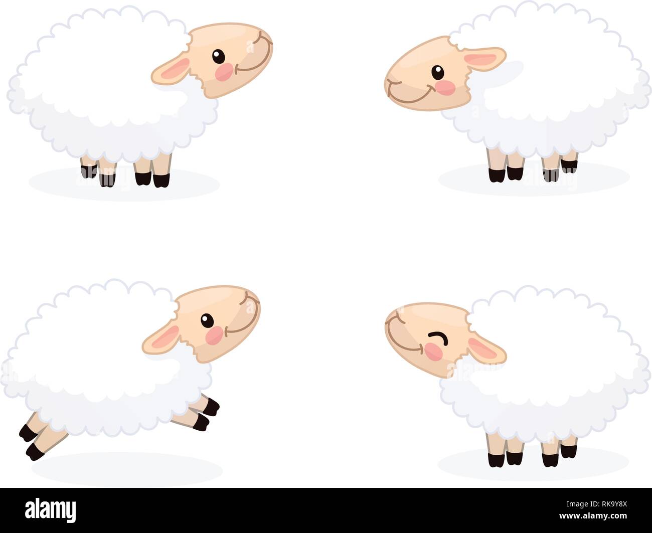 Vector cartoon clipart animale: happy carino pecore Illustrazione Vettoriale