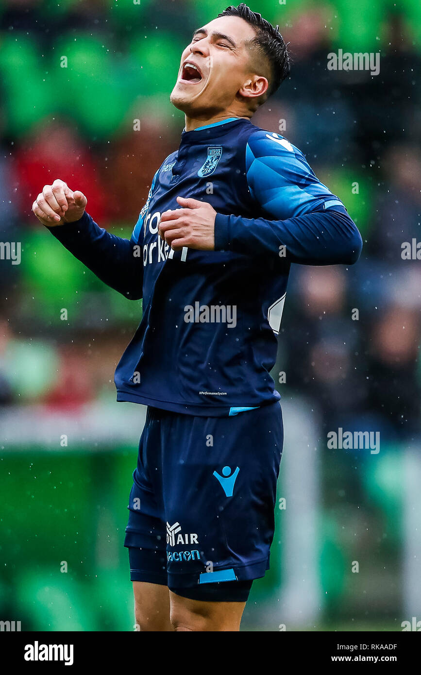 GRONINGEN , 10-02-2019 , Euroborg , olandese Eredivisie Stagione 2018 / 2019 , Vitesse player Navarone Foor durante la partita FC Groningen - Vitesse Foto Stock