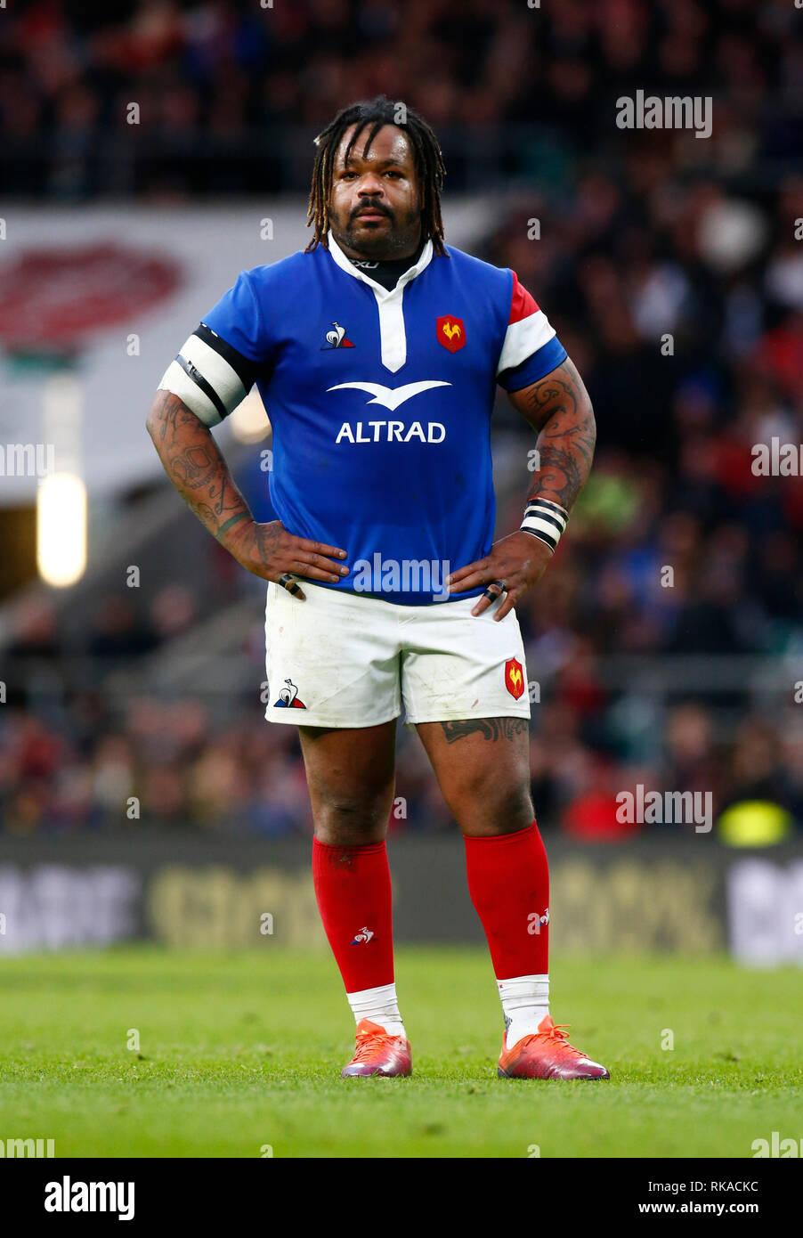 Londra, Inghilterra, 10 febbraio Mathieu Bastareaud della Francia durante la Guinness 6 Nazioni di Rugby match tra Inghilterra e Francia a Twickenham Stadiumo n Febbraio 10th, a Twickenham Inghilterra. Foto Stock