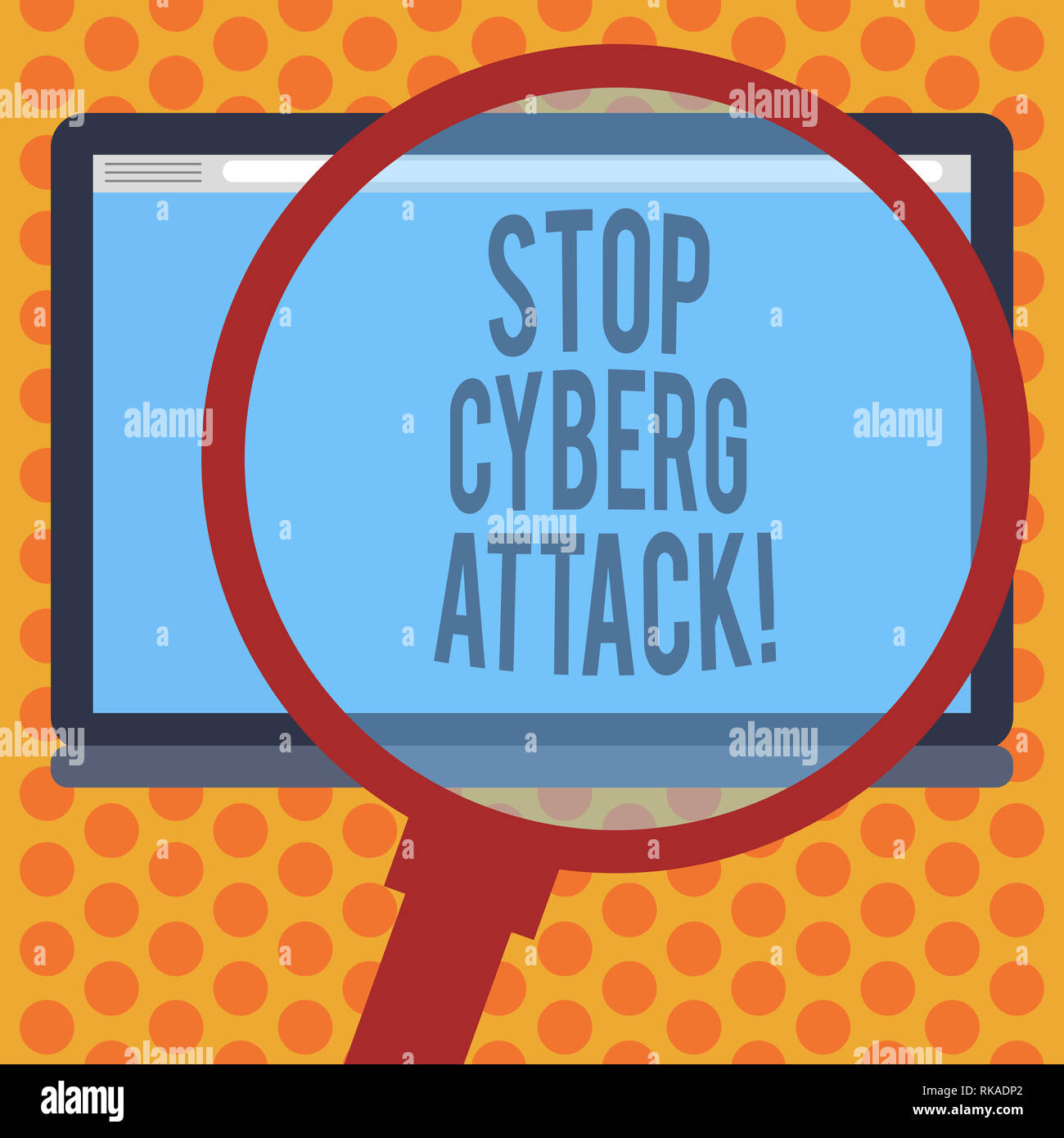 La scrittura della nota mostra Stop cyber attacco. Business photo vetrina per impedire il tentativo da parte di hacker danni distruggere computer di rete lente di ingrandimento Enlargin Foto Stock