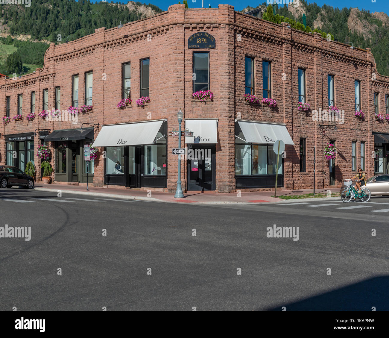 Internazionali di dettaglianti di lusso su Galena Street, Aspen, Colorado, STATI UNITI D'AMERICA Foto Stock