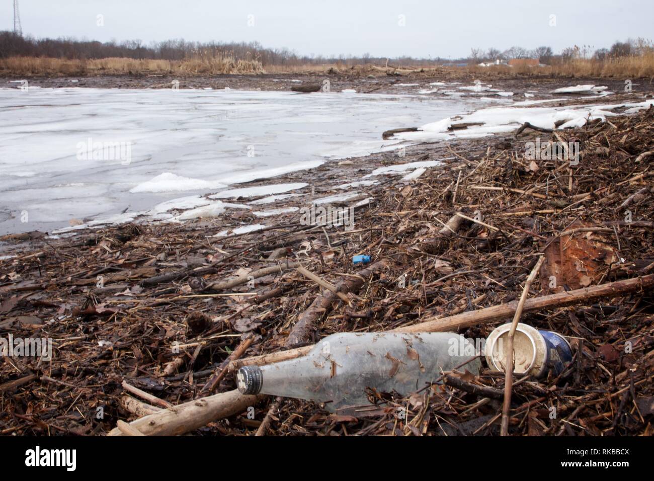 Croydon, Pennsylvania / STATI UNITI D'America - 6 Febbraio 2019: Vista di Jack's Marina il ripristino delle zone umide alla confluenza del fiume Delaware e Neshaminy Creek. Foto Stock