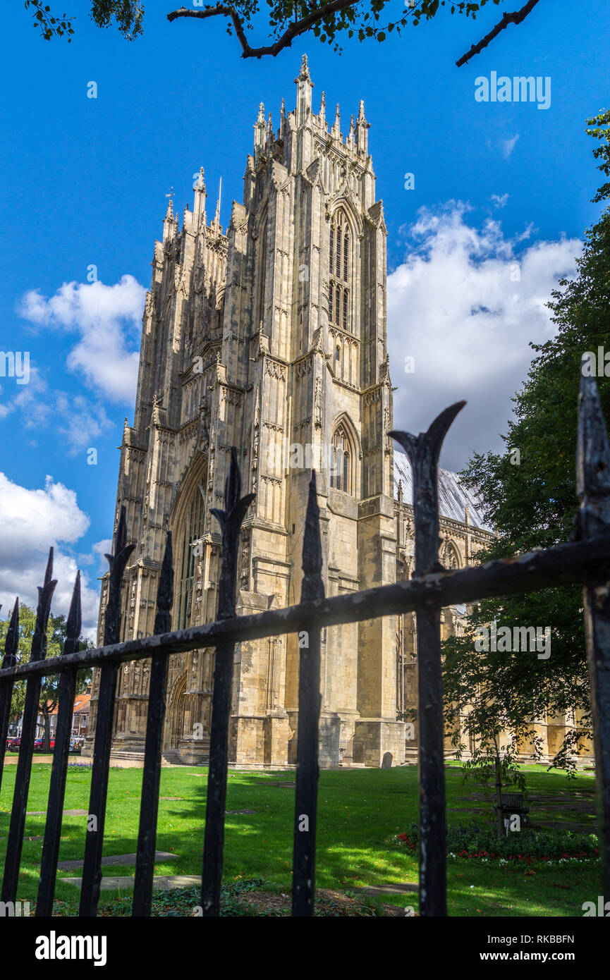 Beverley Minster fronte ovest, Beverley, East Riding, nello Yorkshire, Inghilterra Foto Stock