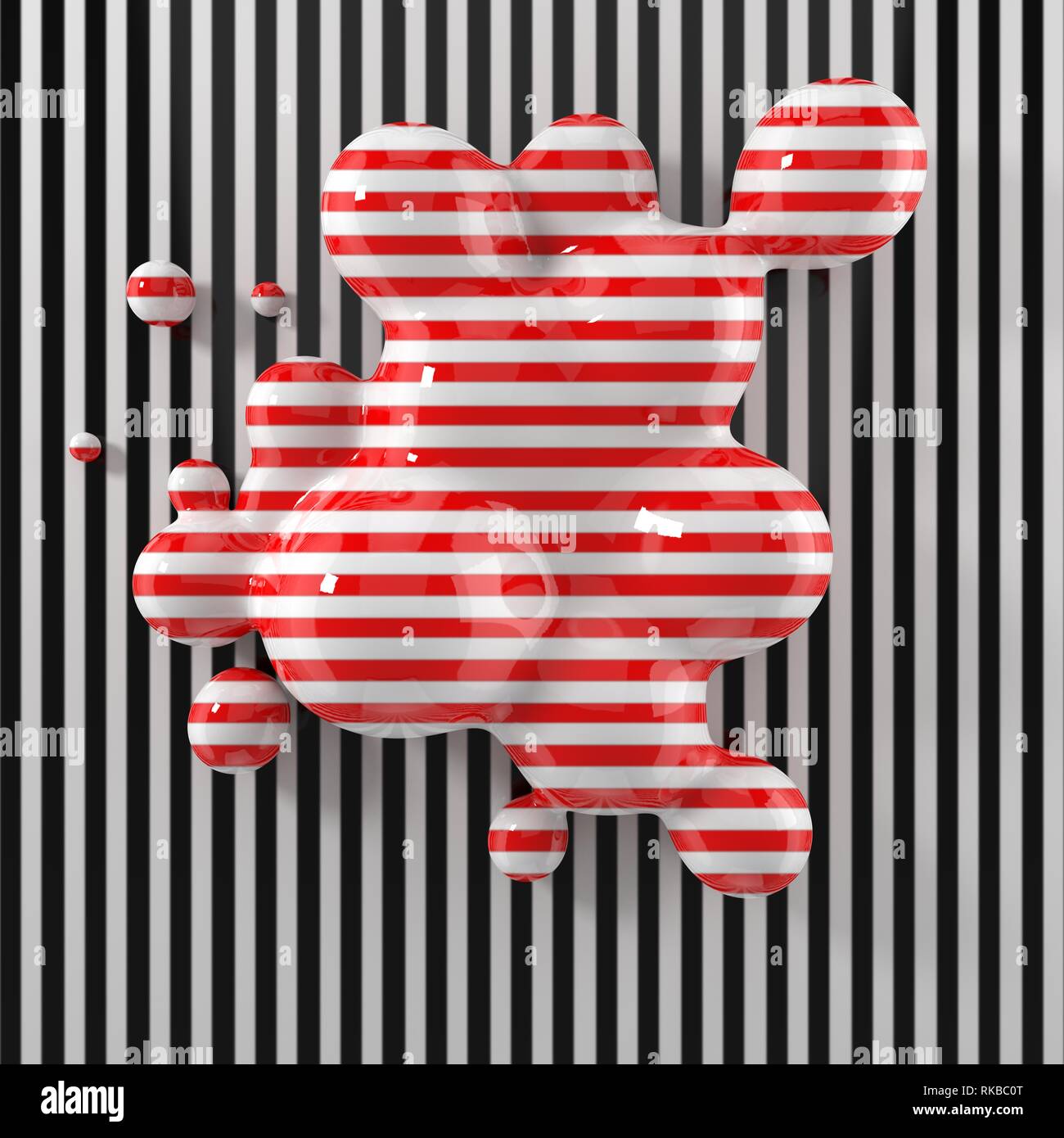 Concetto di arte moderna con stripe sfere dipinta su una striscia nera piano. Adatto per illusione, arte e moderno desing grafica temi. 3d'illustrazione. Foto Stock