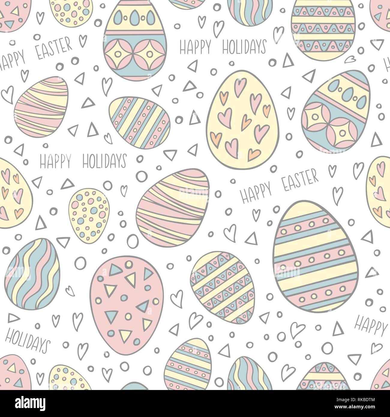 Modello senza cuciture con disegnato a mano le uova di Pasqua. Vacanze colorati pattern in stile di linea, può utilizzare per avvolgere carta, vacanze sfondo Illustrazione Vettoriale