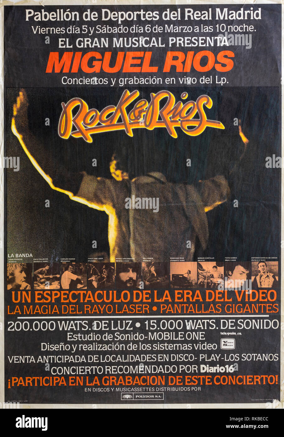 Miguel Rios, Rock e Rios, Madrid 1982, concerto musicale poster Foto Stock