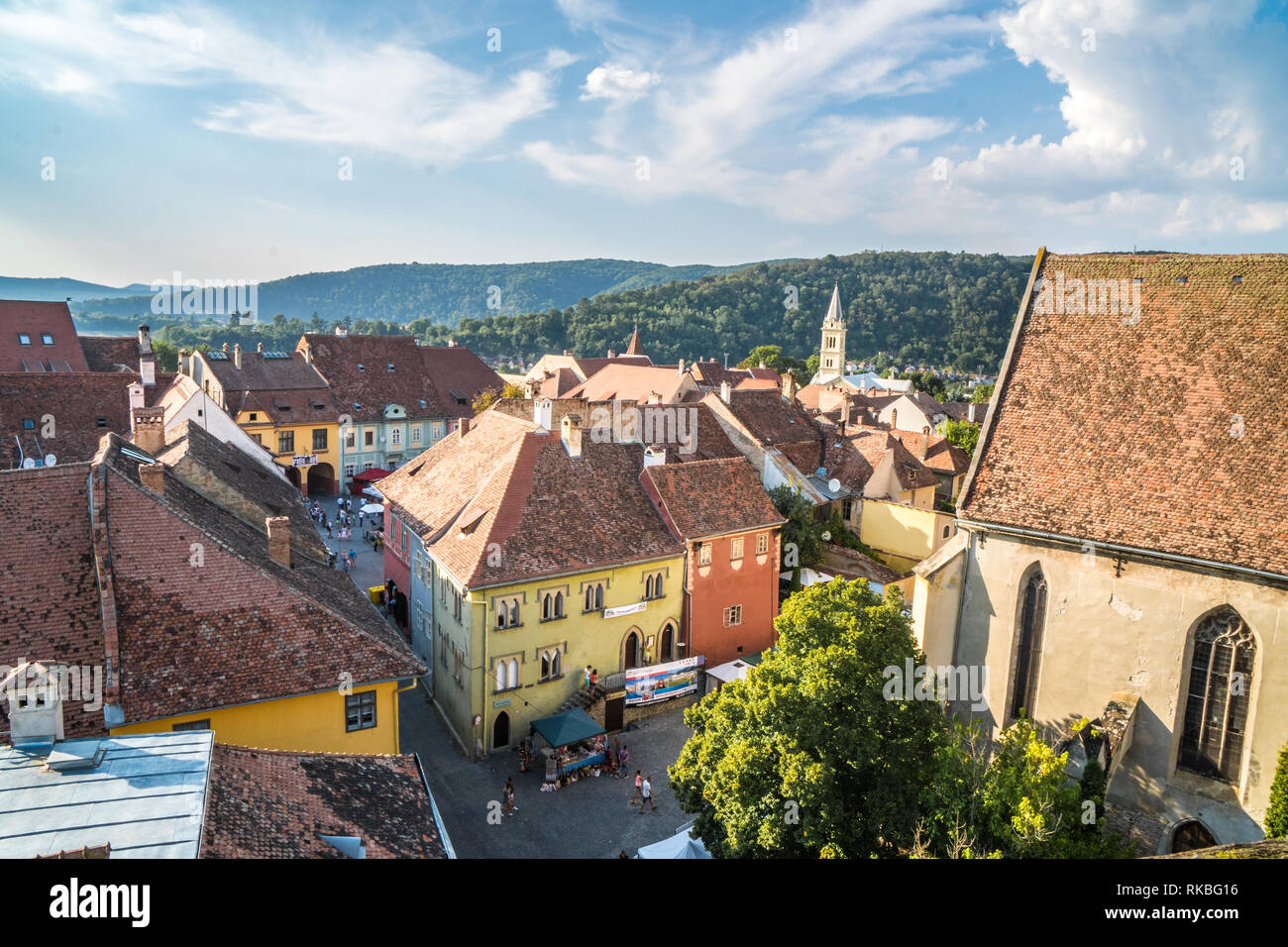 Vista del centro medievale della città vecchia Sighisoara Romania. Foto Stock