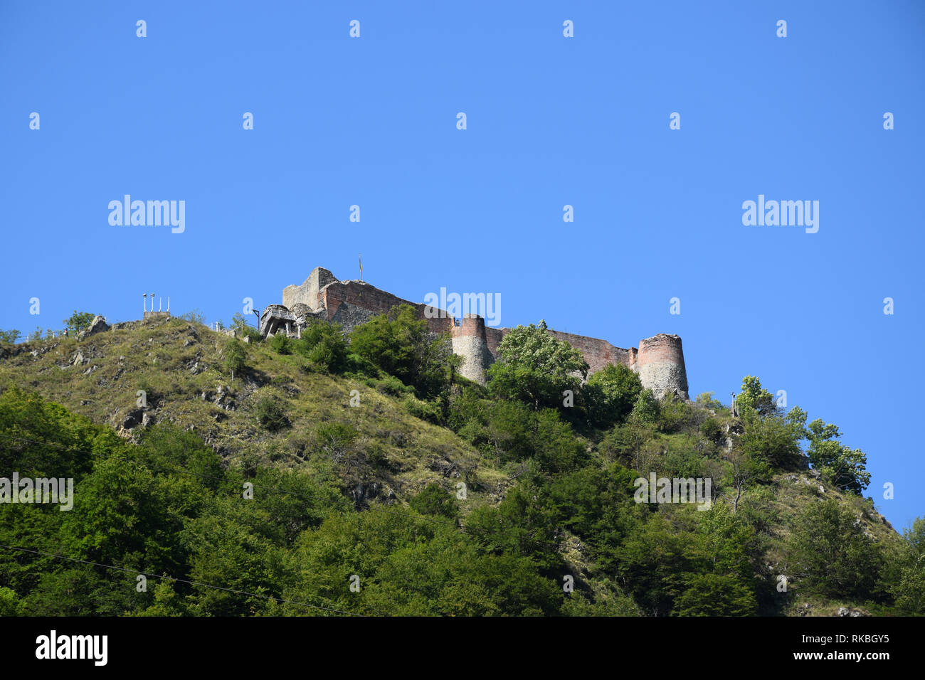 Rovine del Castello di Poenari sul Monte Cetatea. Vero e proprio castello di Dracula, Romania. Foto Stock