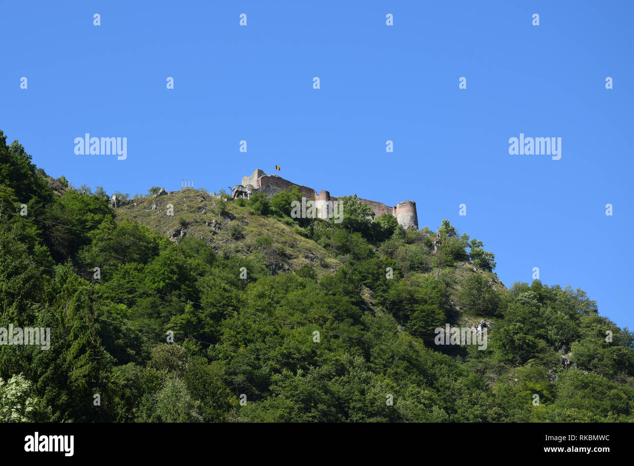 Rovine del Castello di Poenari sul Monte Cetatea. Vero e proprio castello di Dracula, Romania. Foto Stock