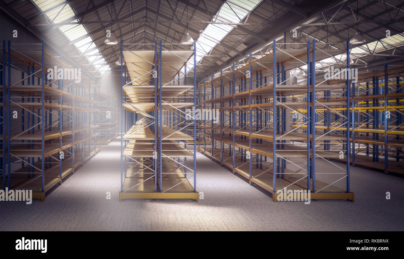 3D rendering immagine del moderno magazzino vuoto Foto Stock