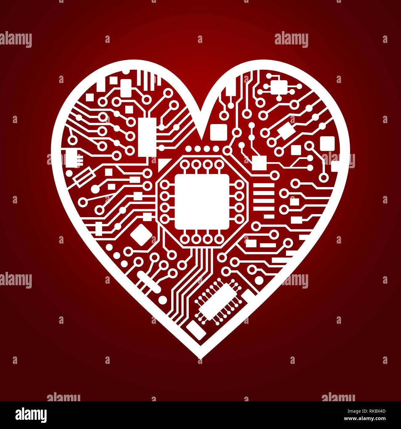 Il giorno di San Valentino sfondo rosso con cyber cuore Illustrazione Vettoriale