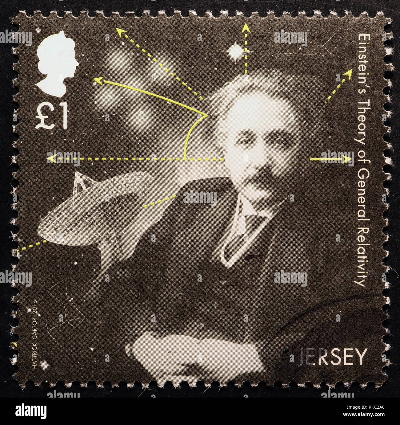 Ritratto di Einstein sul francobollo di Jersey Foto Stock