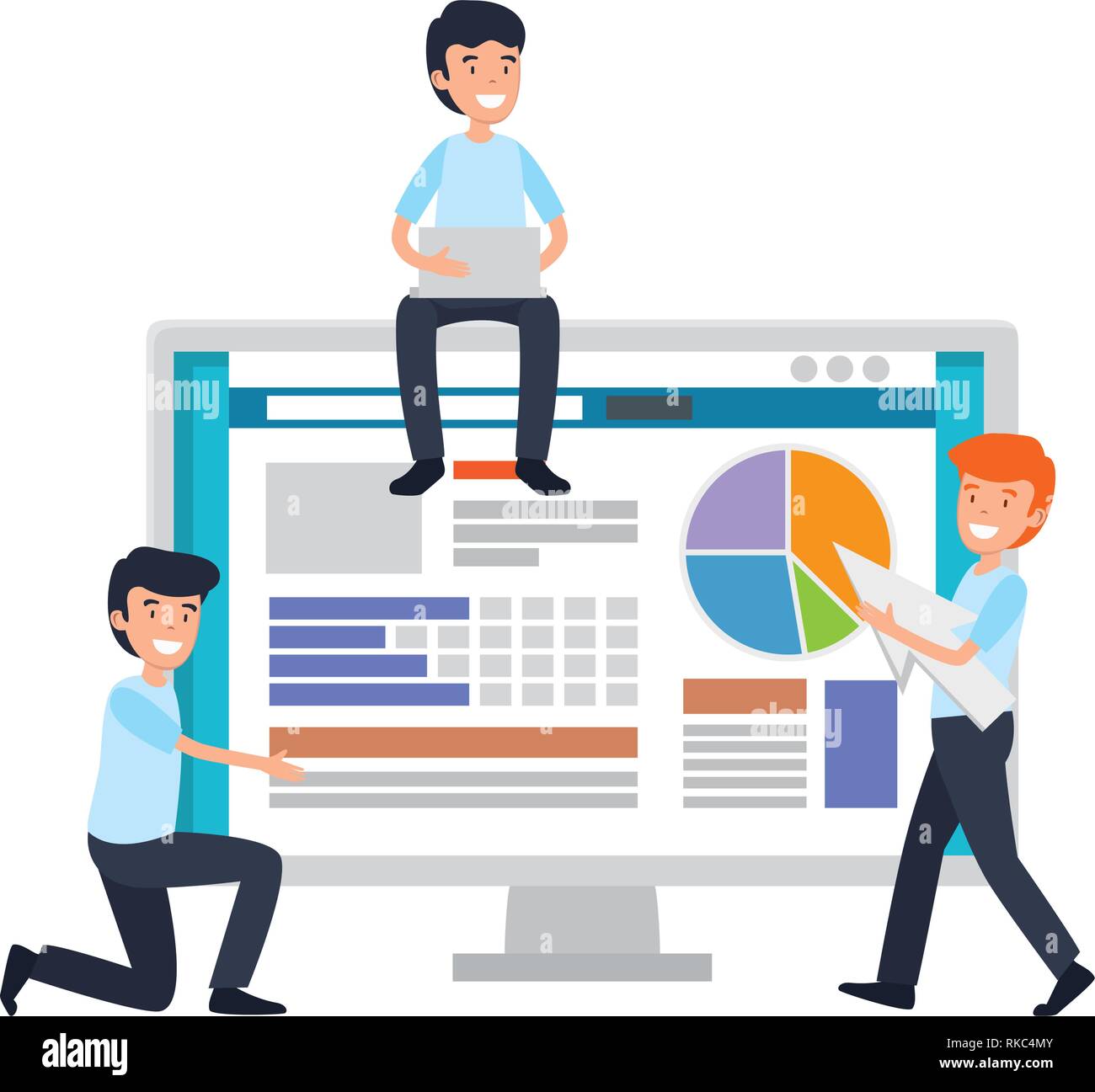 La gente di affari con computer desktop illustrazione vettoriale design Illustrazione Vettoriale