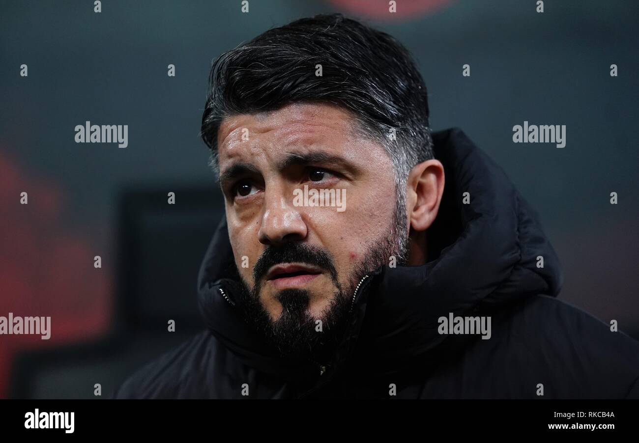 Milano, Italia. 10 feb 2019. Milano, Italia. 10 feb 2019.ESCLUSIVA Milano Foto Spada/LaPresse 10 febbraio 2019 Milano ( Italia ) sport calcio Milan vs Cagliari - Campionato di calcio di Serie A TIM 2018/2019 - Stadio San Siro nella foto: Gennaro Gattuso esclusivo a Milano Foto Spada/LaPresse , 10 febbraio 2019 Milano ( Italia ) sport soccer Milan vs Cagliari - Italian Football Championship League A TIM 2018/2019 - San Siro in pic: Gennaro Gattuso Credito: LaPresse/Alamy Live News Foto Stock