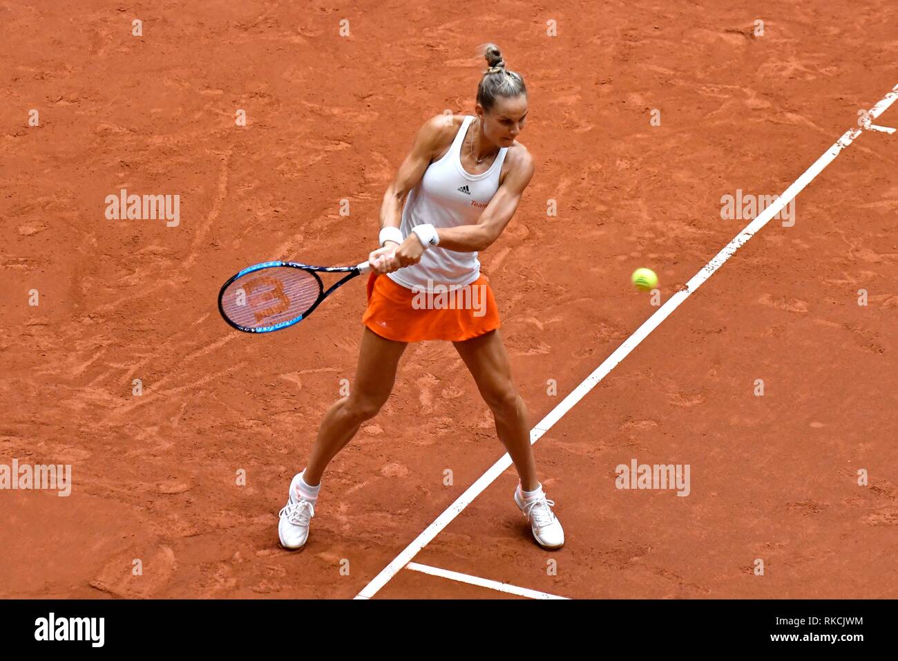 10-02-2019: TENNIS FEDCUP: NEDERLAND-CANADA: DEN BOSCH Arantxa Rus (NED) durante la sua partita contro la Bianca Andreescu può Foto: Sander Chamid Foto Stock